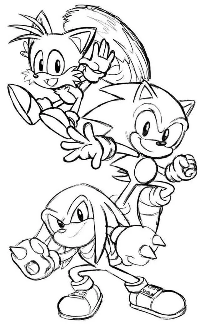 Dibujo para colorear de Sónico, Tails y Knuckles