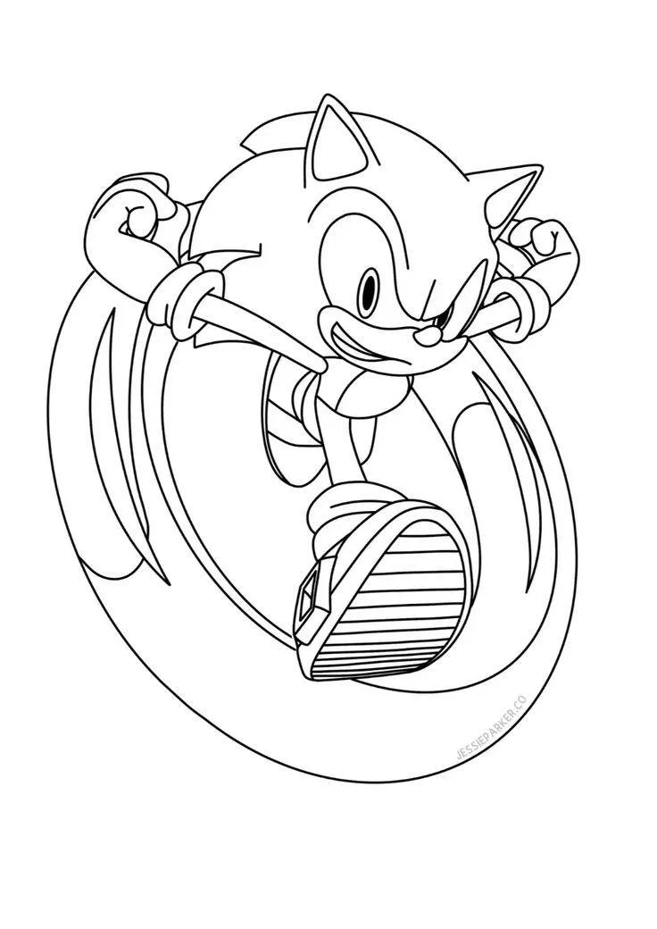 Página para colorear de Sónico Jumping con estilo