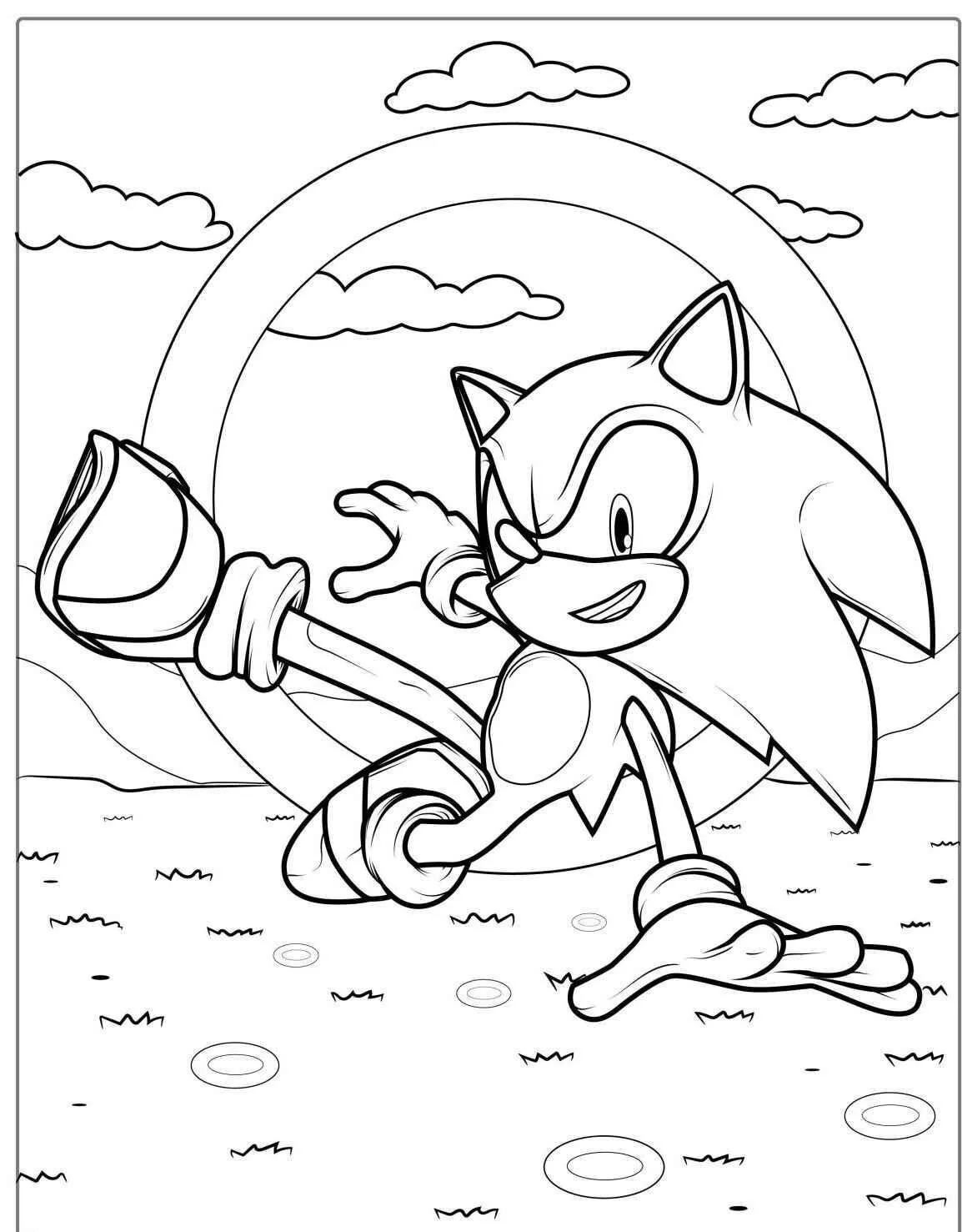 Coloriage Sonique Running dans la zone de Green Hill