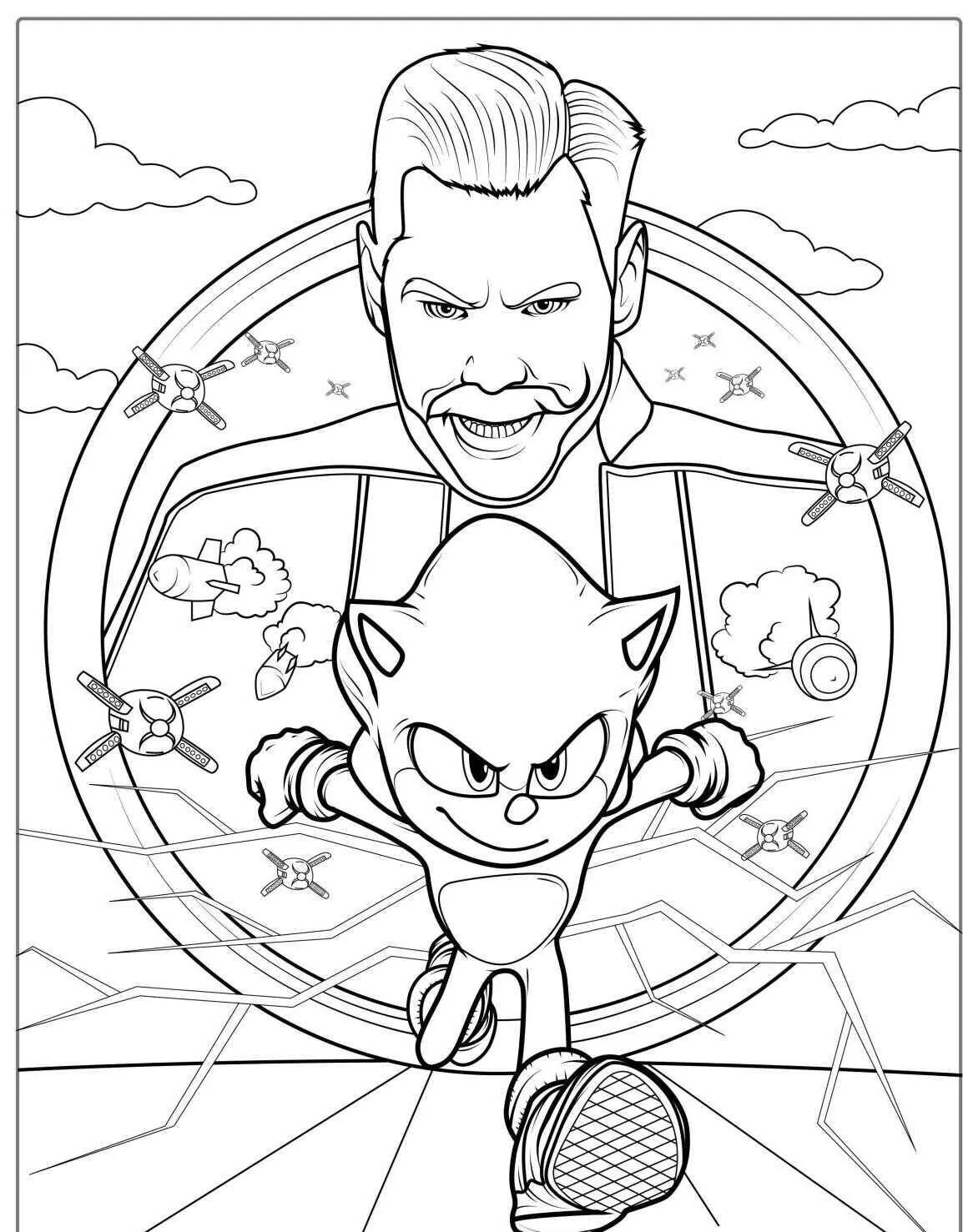 Coloriage Sonique face au Dr Eggman