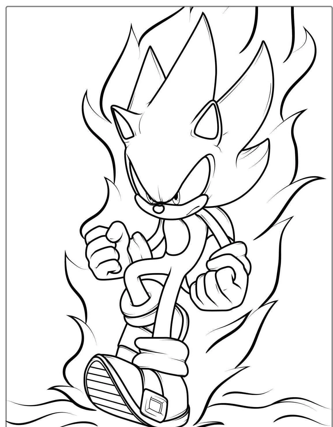 Coloriage Super Sonique avec des pouvoirs enflammés
