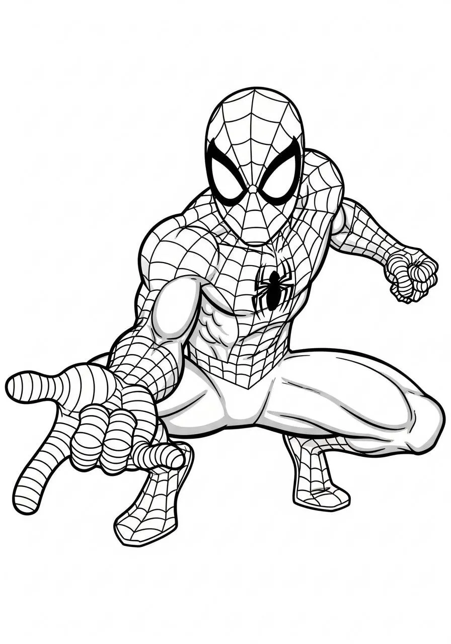 Desenho de Homem Aranha em Ação para Colorir