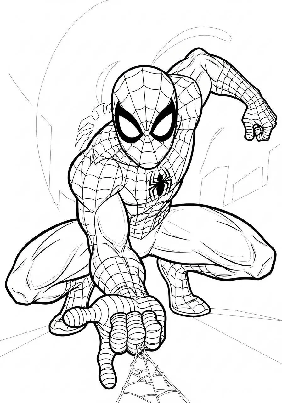 Desenho de Homem Aranha em Ação para Colorir