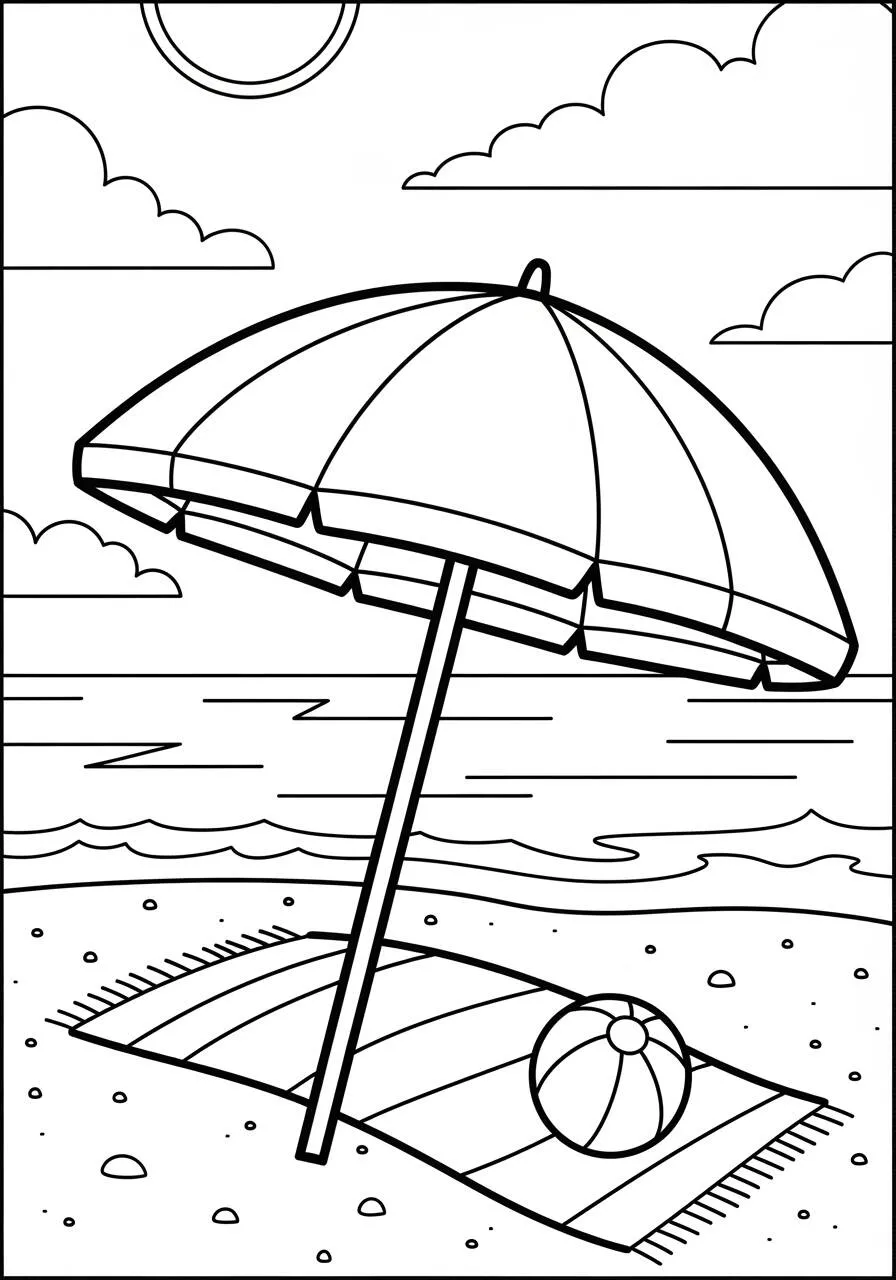 Coloriage d'été avec parapluie et ballon de plage