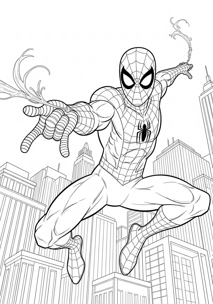 Desenho de Homem Aranha em Ação para Colorir