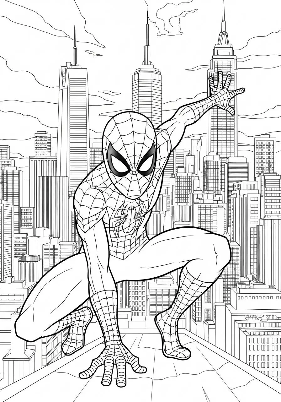 Desenho de Homem Aranha em Nova York para Colorir