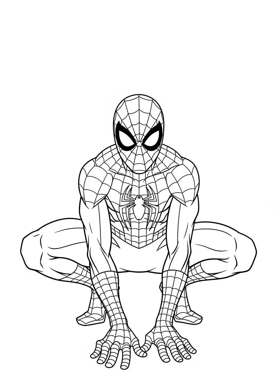 Desenho de Homem Aranha em Posição de Ataque para Colorir