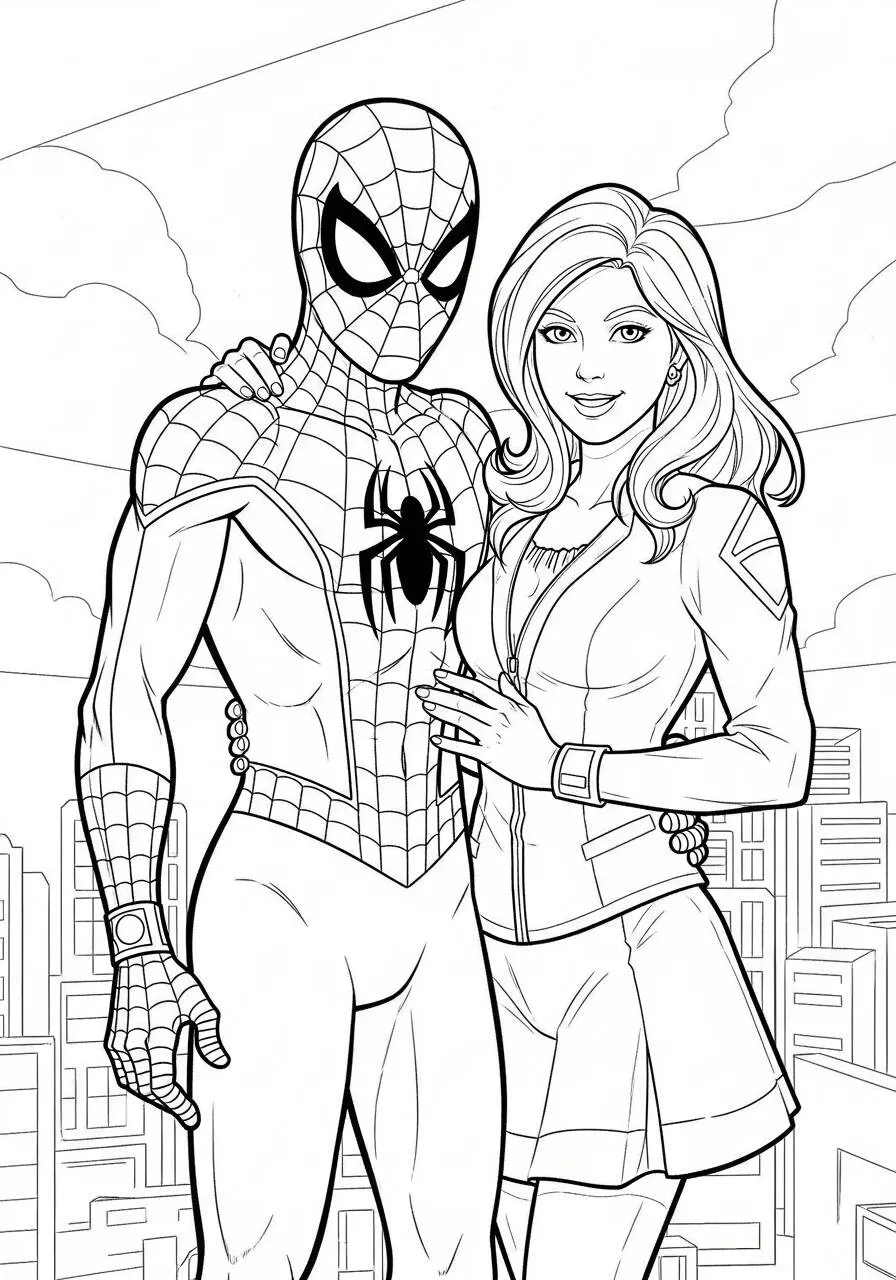 Desenho de Homem Aranha com Mary Jane para Colorir
