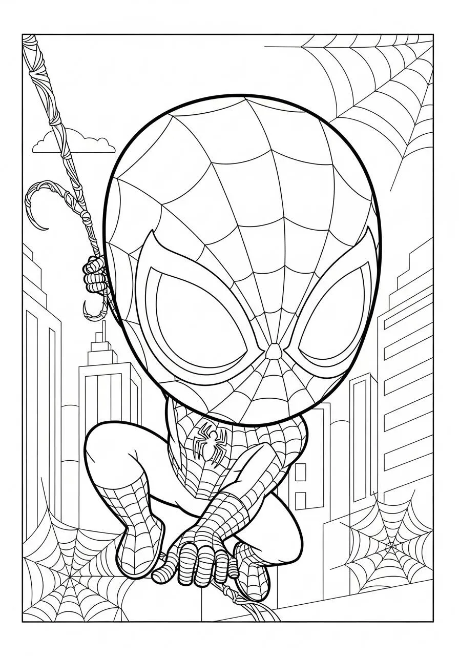 Desenho de Homem Aranha Estilo Chibi para Colorir