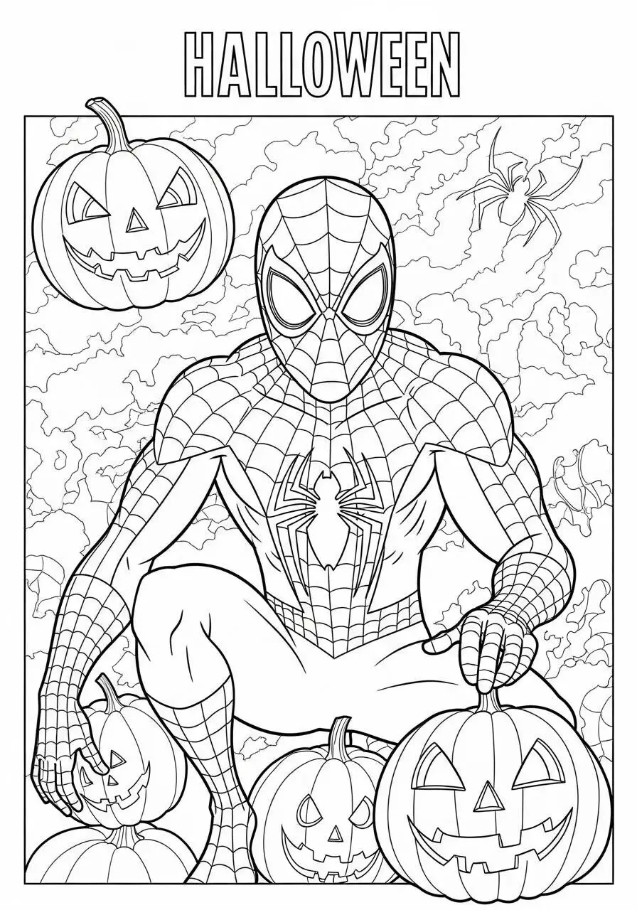 Desenho de Homem Aranha em Halloween para Colorir