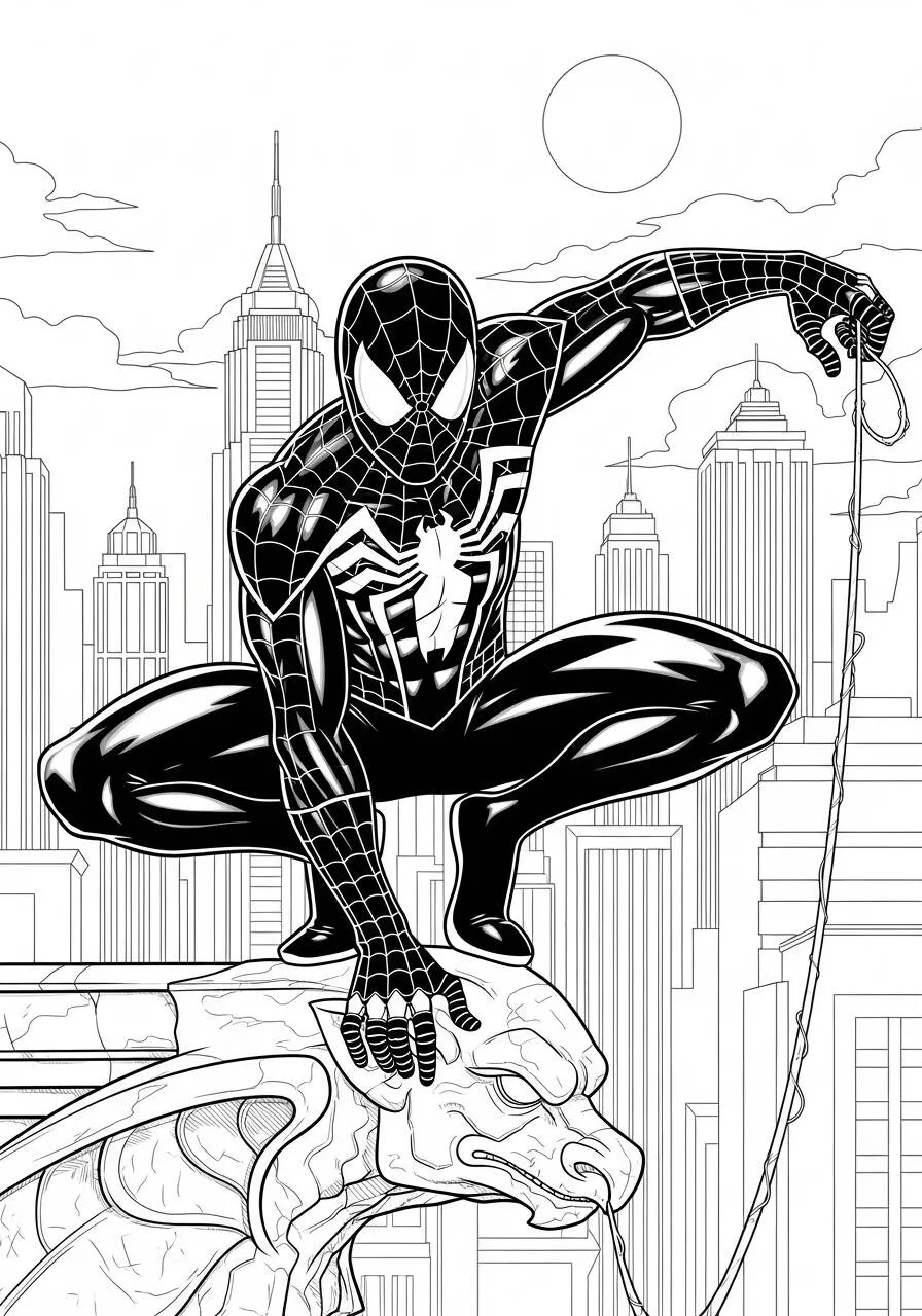 Desenho de Homem Aranha com Traje Negro para Colorir