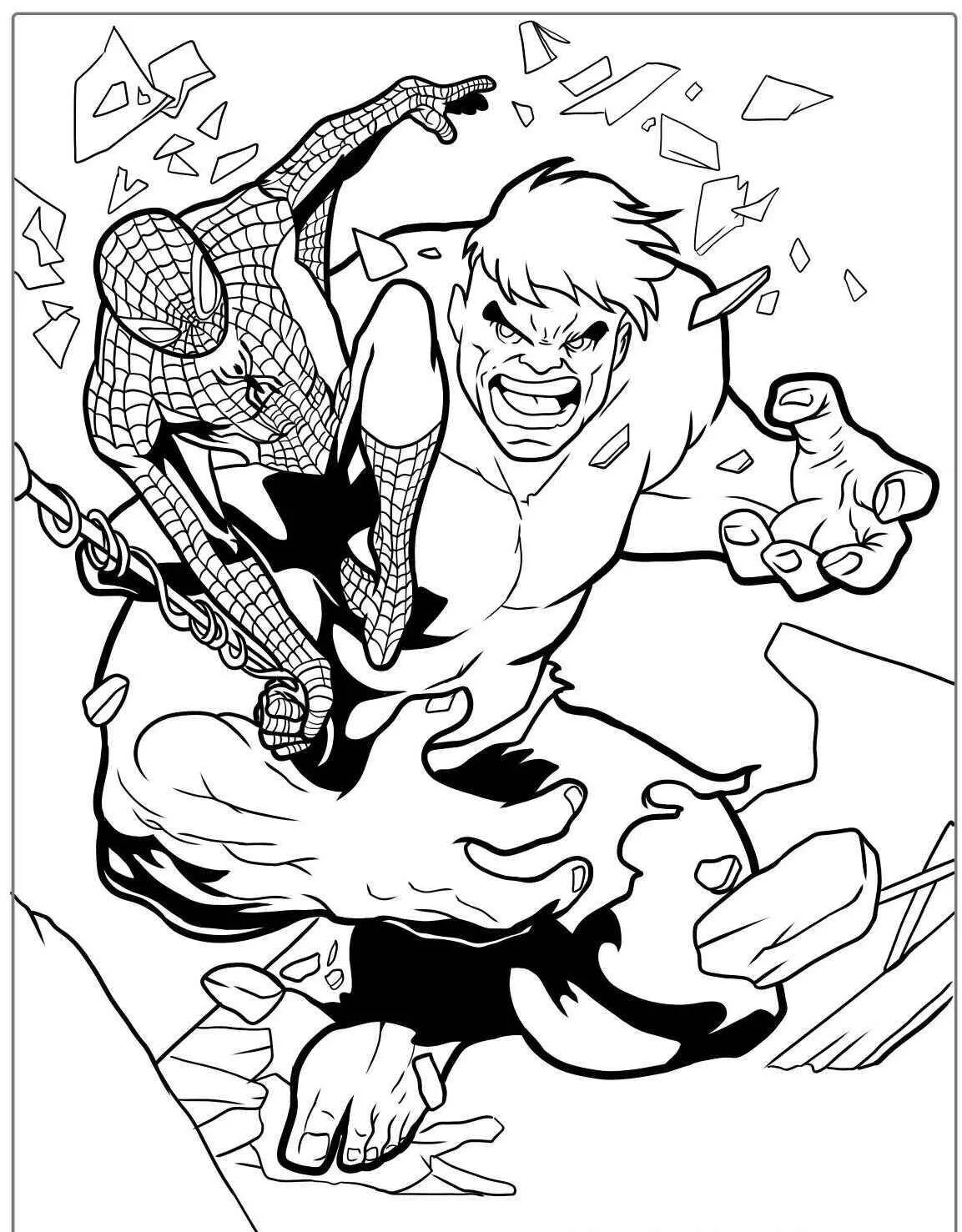 Desenho de Homem Aranha com o Hulk para Colorir