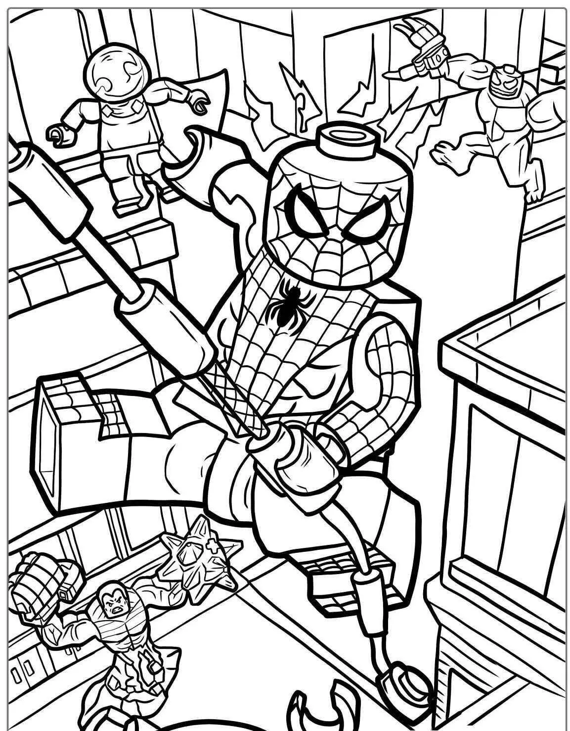 Desenho de Homem Aranha Lego em Ação para Colorir