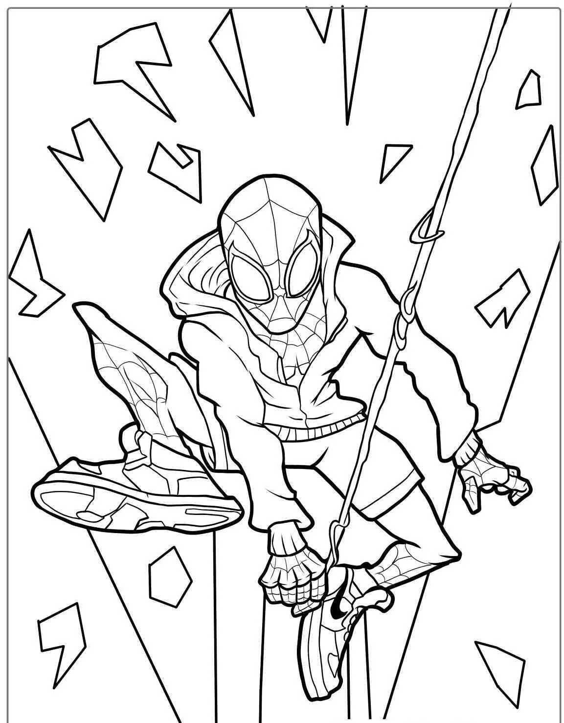 Desenho de Homem Aranha Miles Morales em Ação para Colorir
