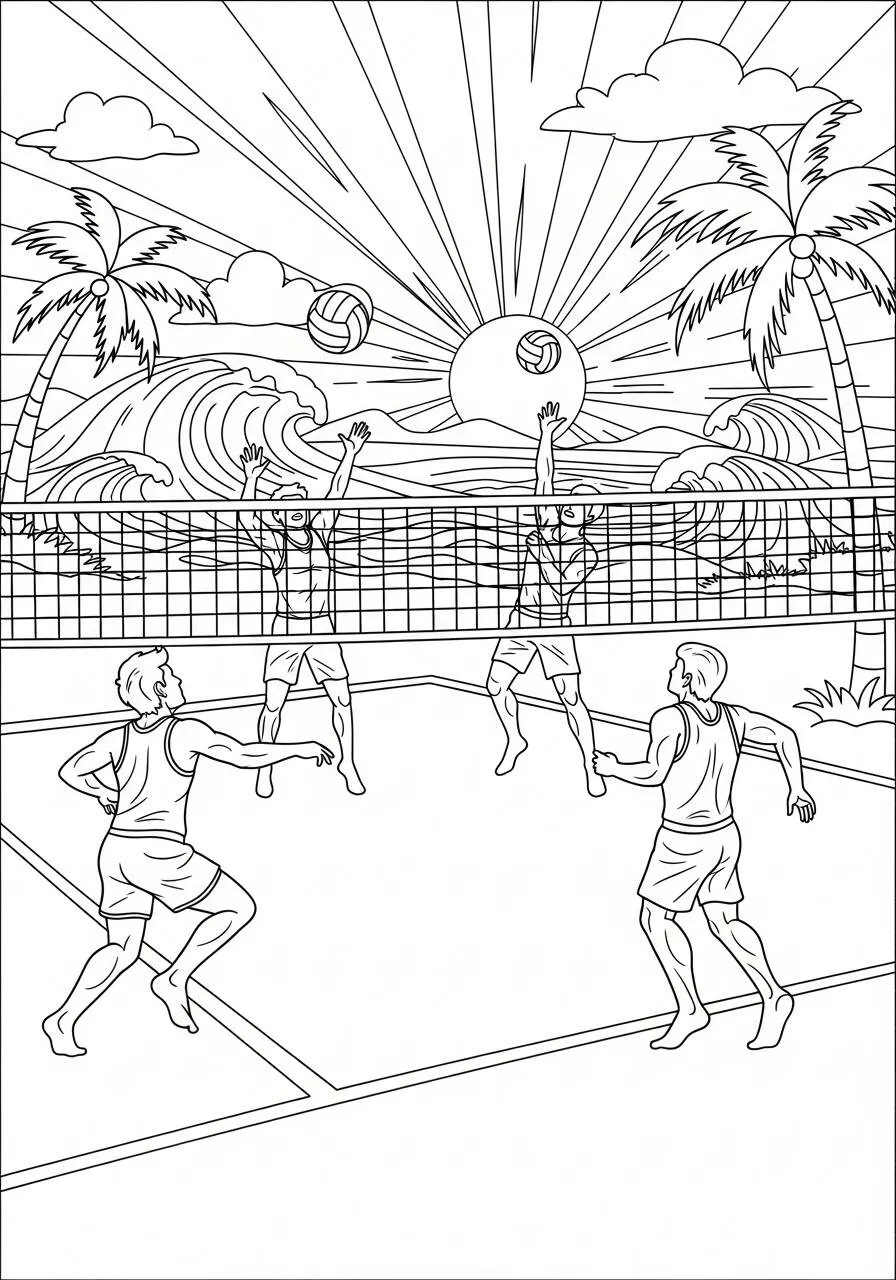Verano con Voleibol en la Playa para colorear