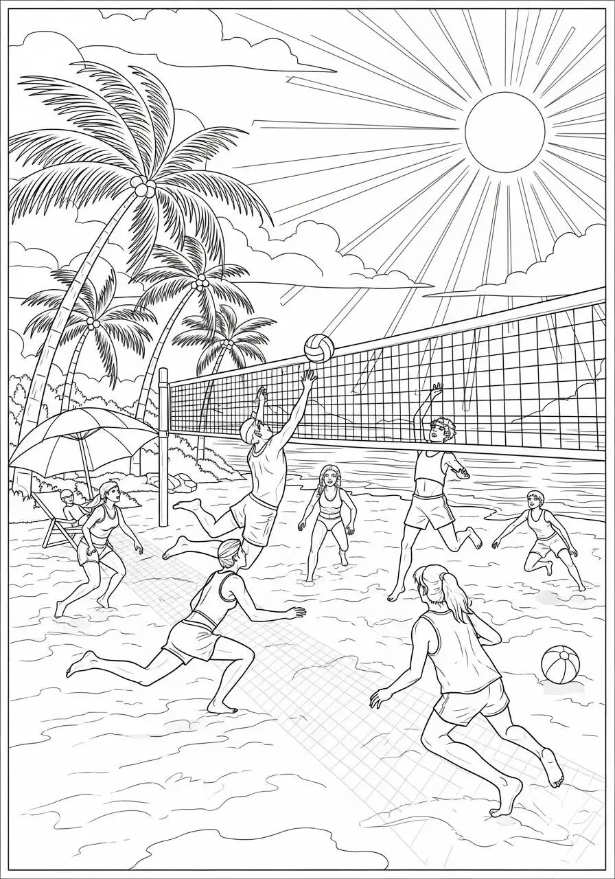 Verano con Voleibol en la Playa para colorear
