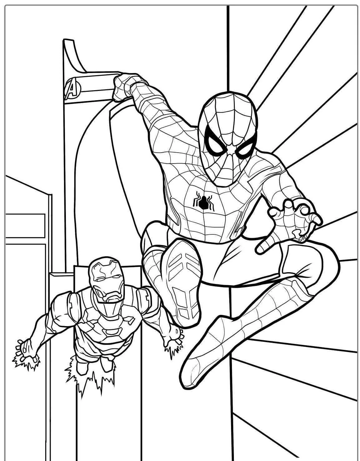 Desenho de Homem Aranha e Homem de Ferro para Colorir