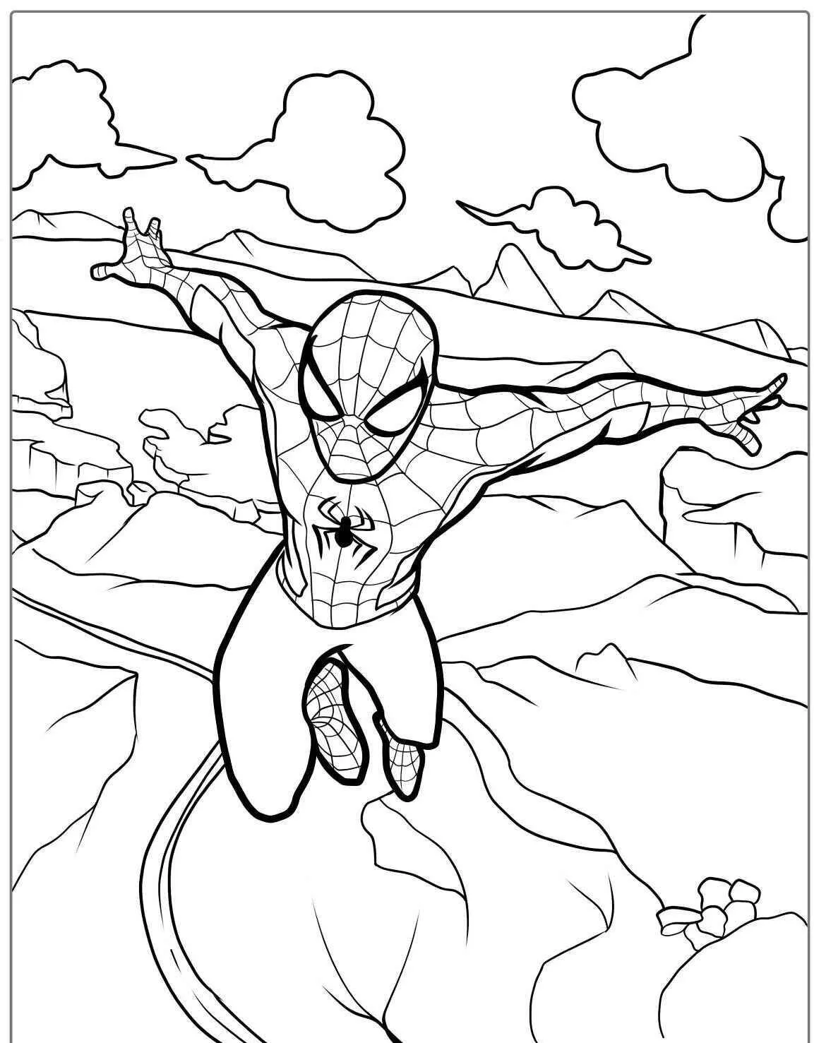 Desenho de Homem Aranha Voando para Colorir