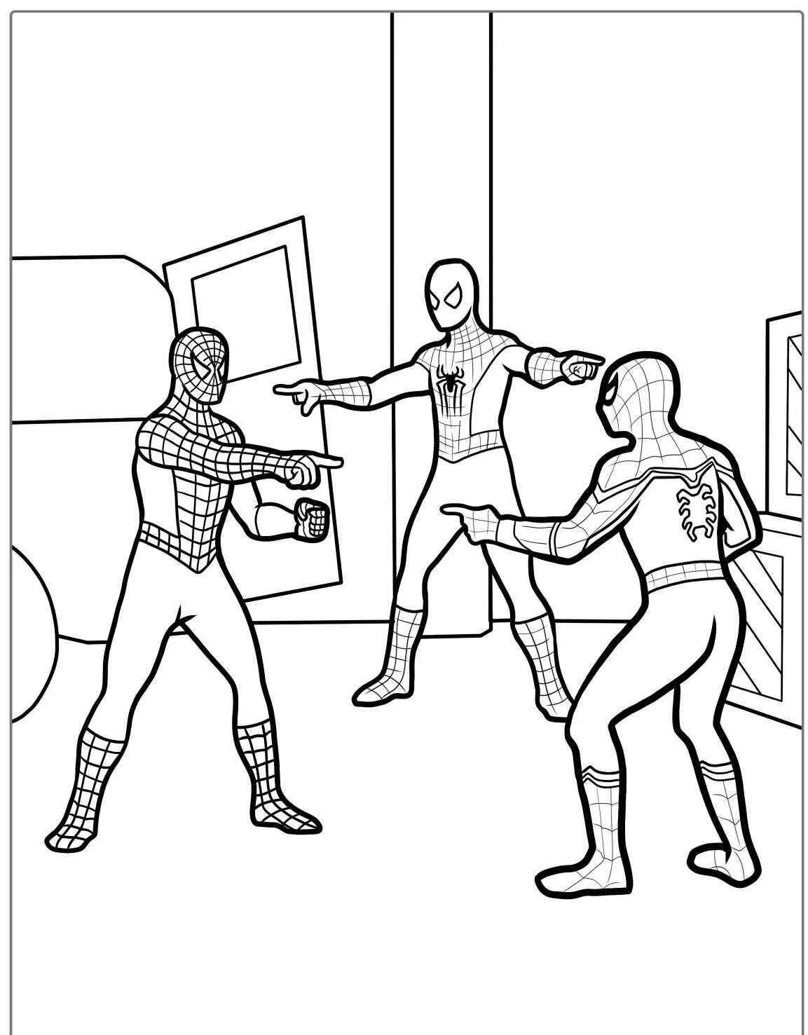 Desenho de Homem Aranha com Vários Peter Parkers para Colorir