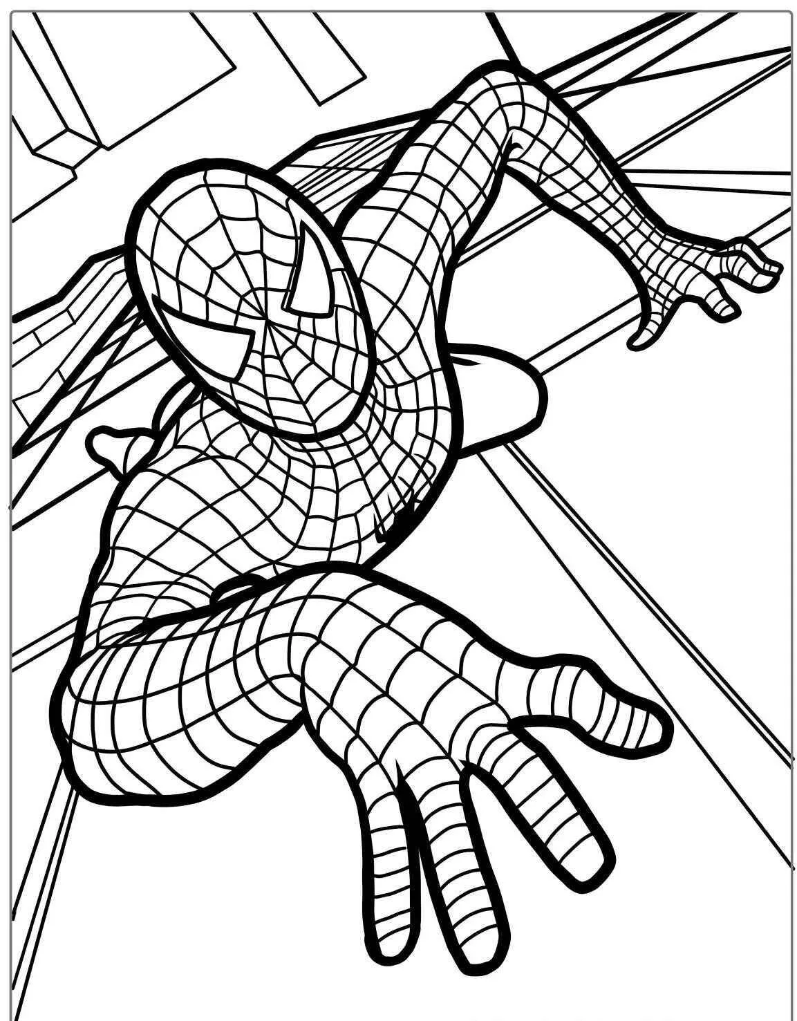 Desenho de Homem Aranha Escalando Edifícios para Colorir