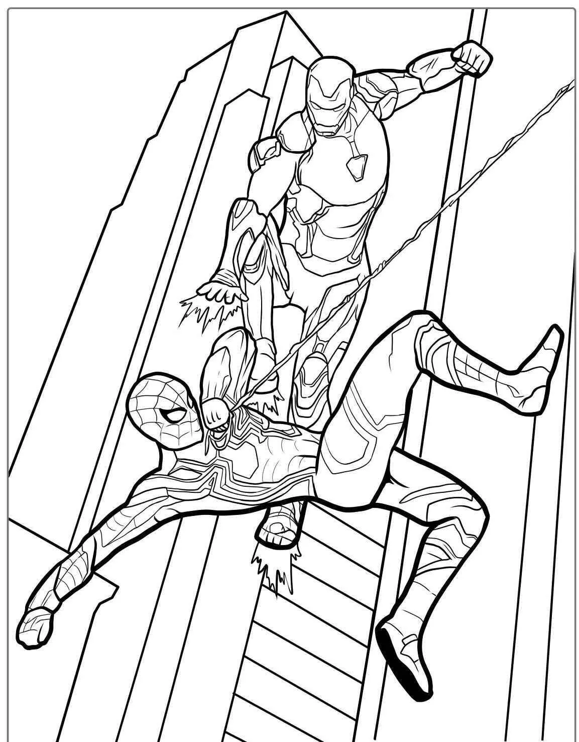 Desenho de Homem Aranha e Homem de Ferro para Colorir