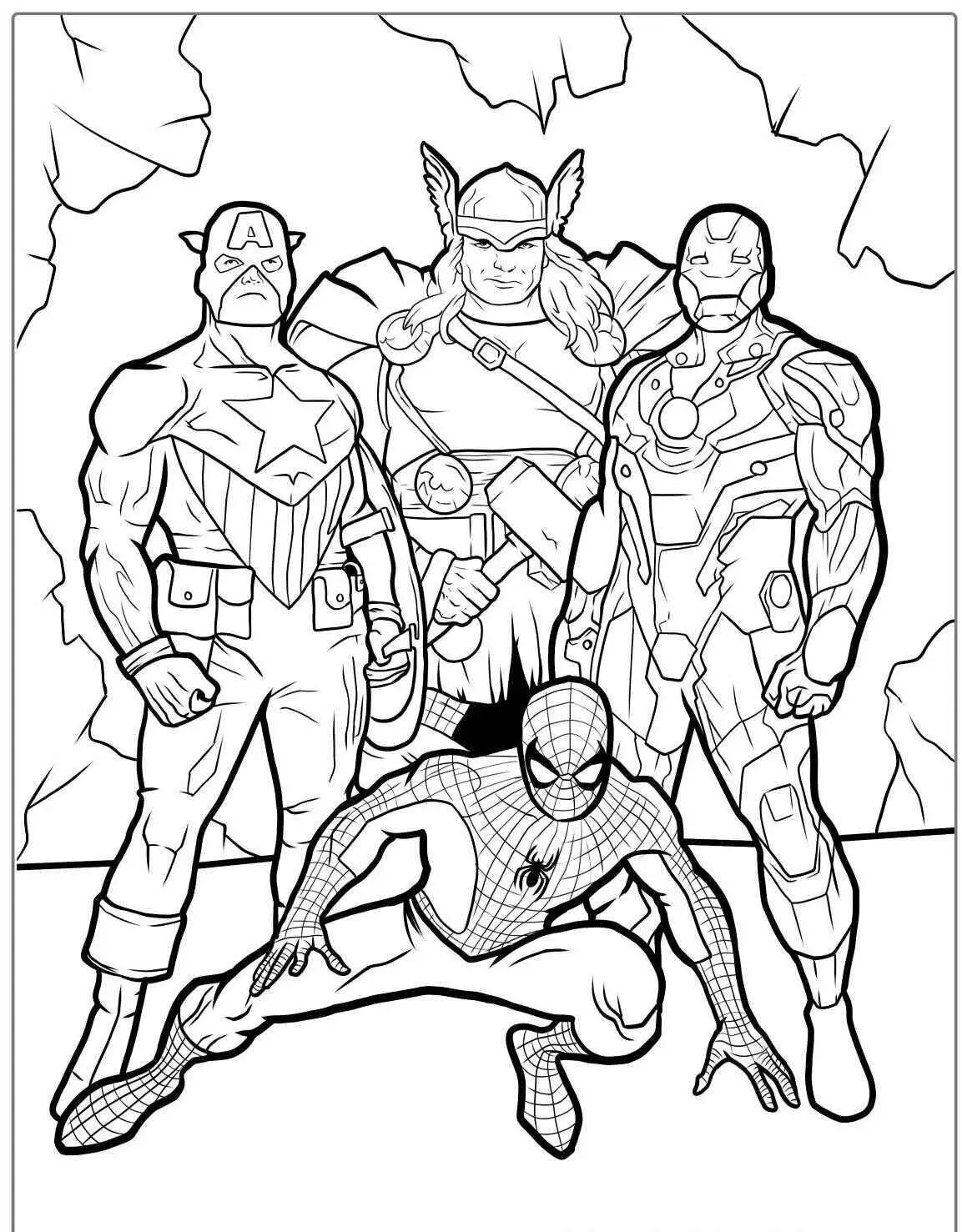 Desenho de Homem Aranha com os Vingadores para Colorir