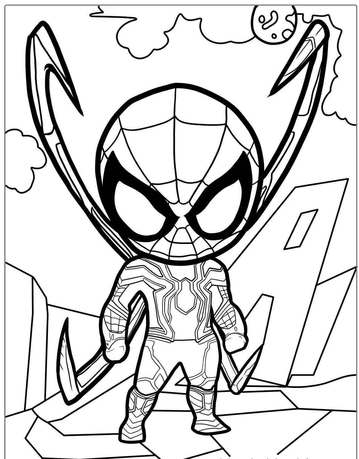 Desenho de Homem Aranha Estilo Chibi para Colorir