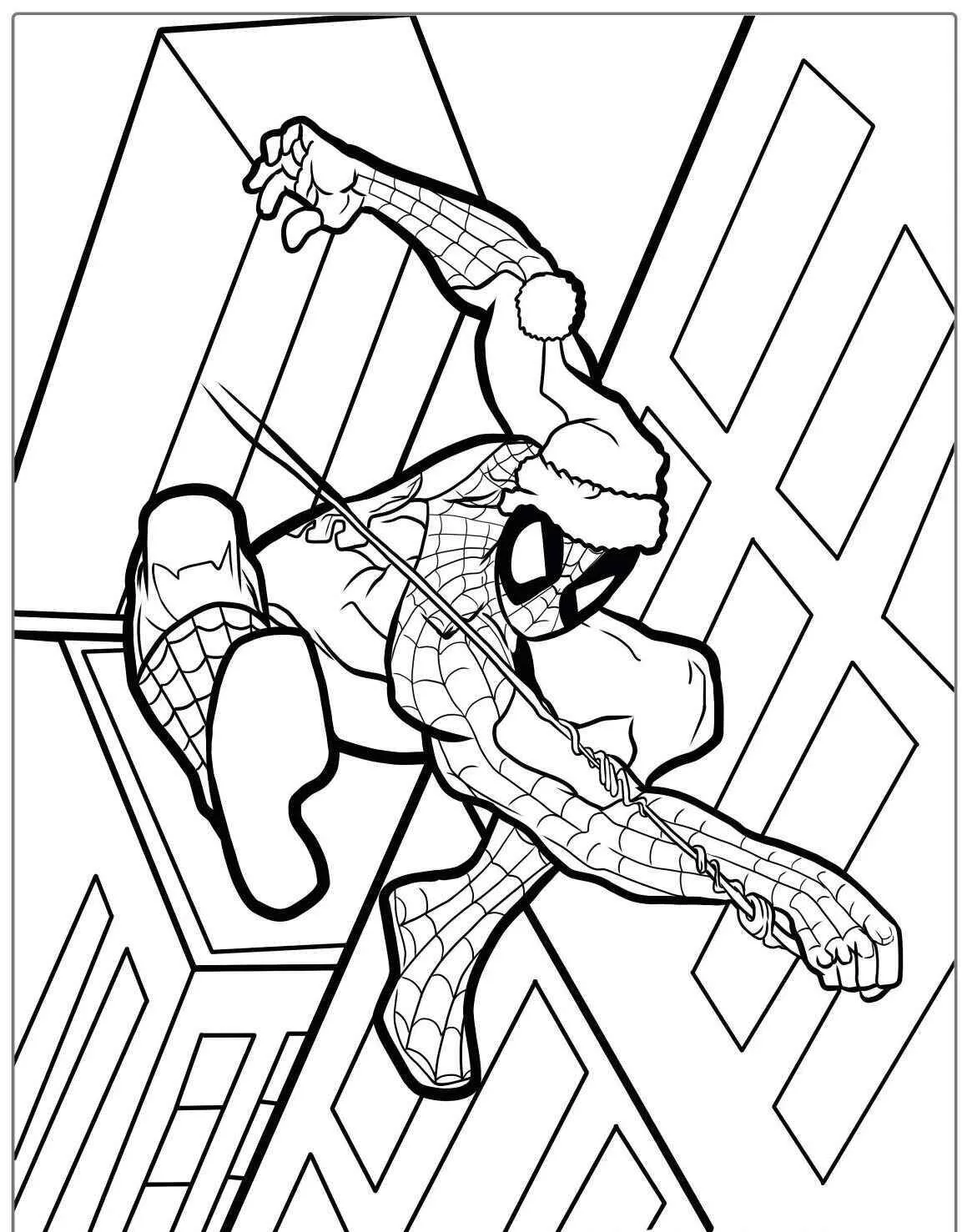 Desenho de Homem Aranha com Chapéu de Natal para Colorir