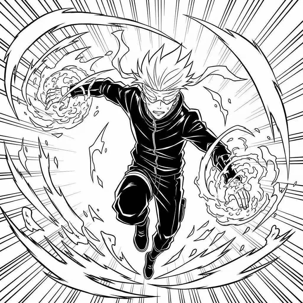 Satoru Gojo in Action Coloring Page