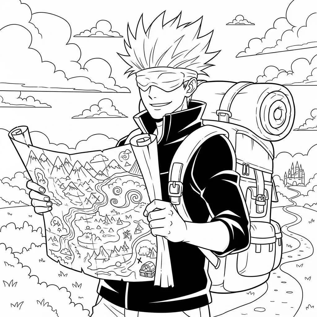 Satoru Gojo with Map Coloring Page