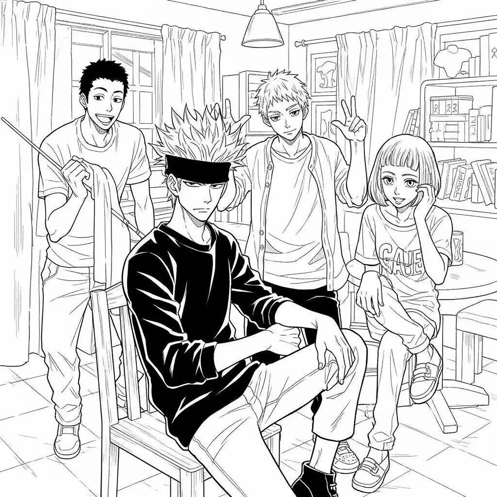 satoru gojo con amigos Dibujo para colorear