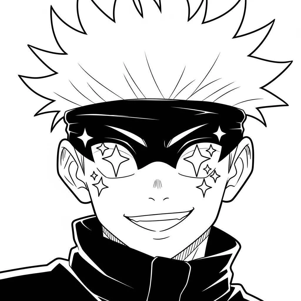 Satoru Gojo with Stars in His Eyes Coloring Page