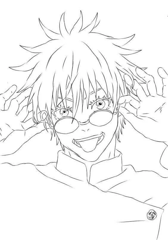satoru gojo con gafas y sonrisa para colorear