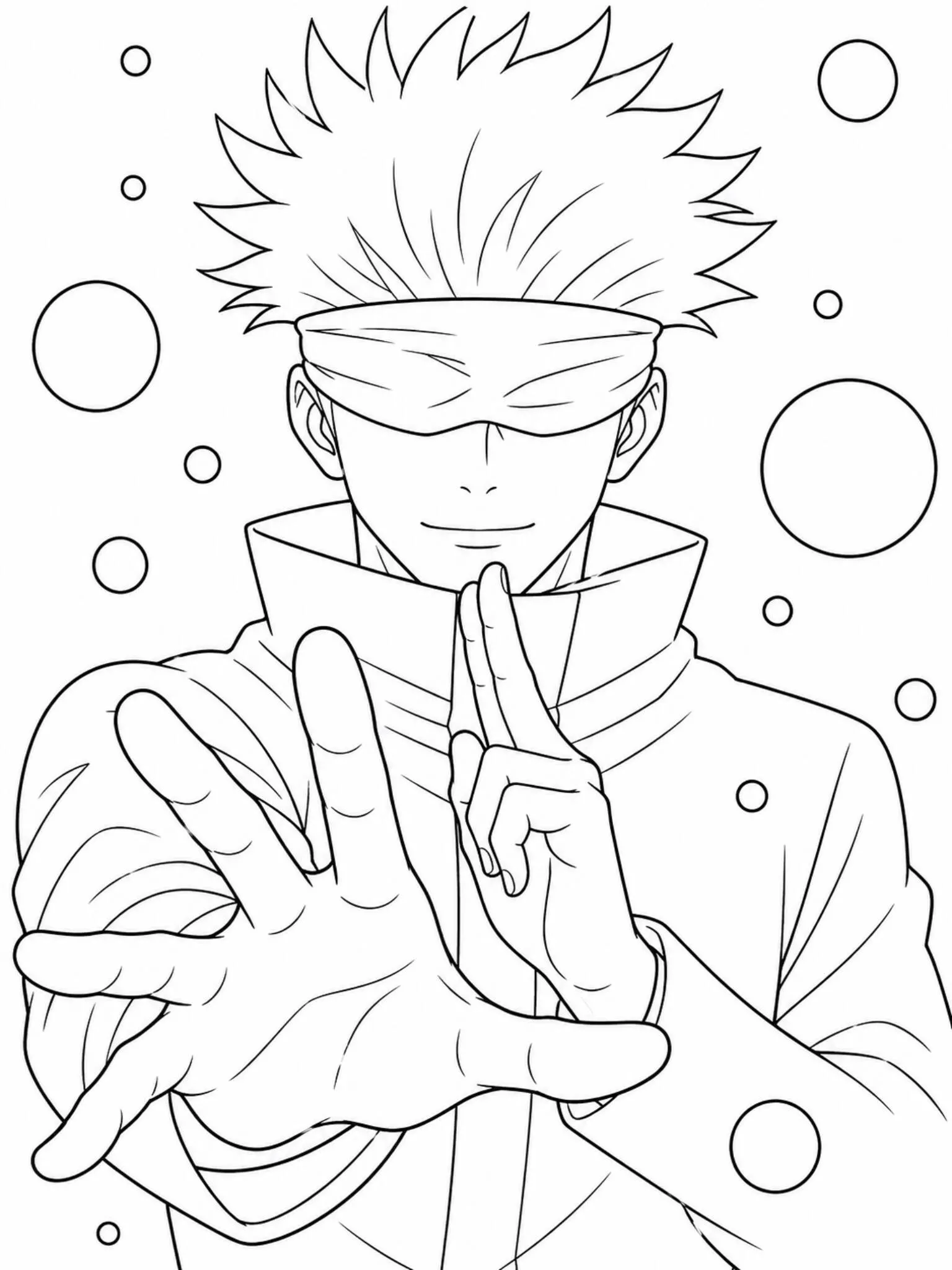 satoru gojo con los ojos vendados y las manos en posición Jutsu para colorear