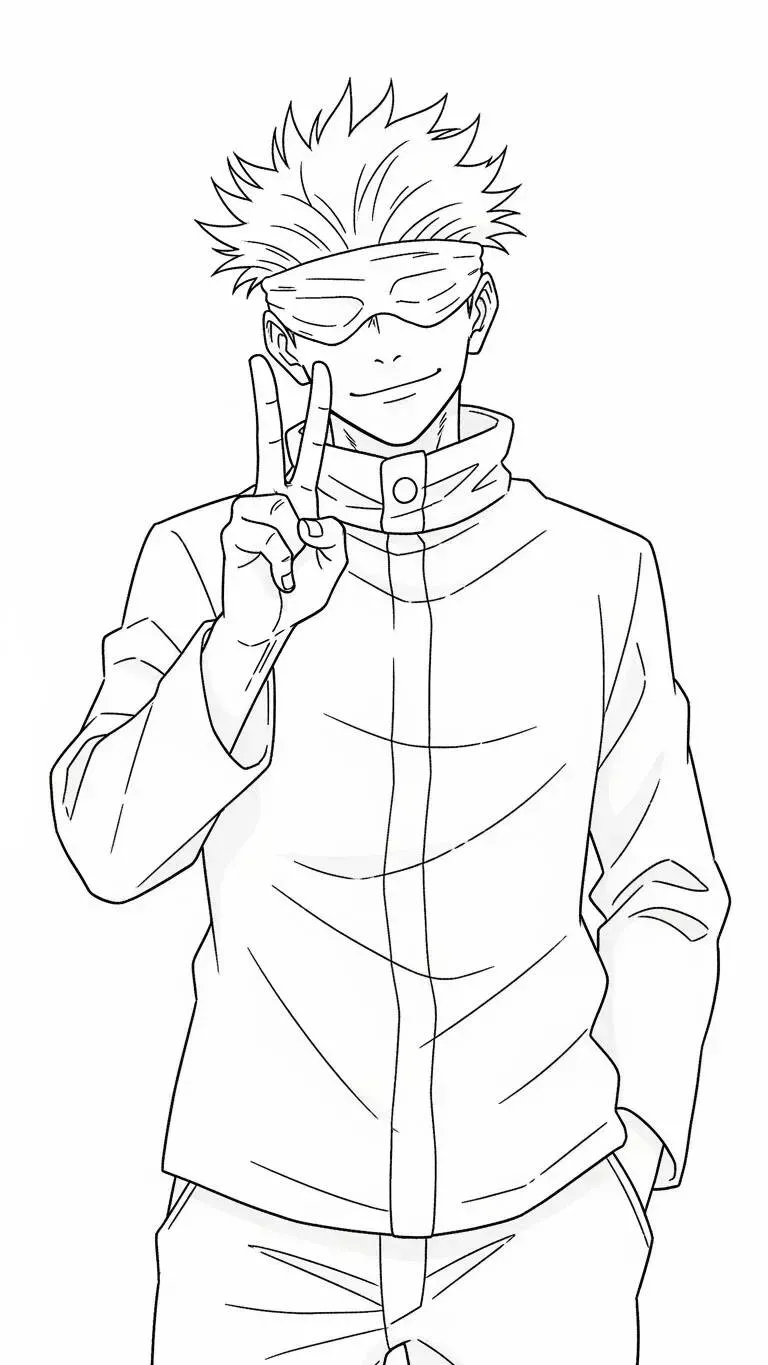 satoru gojo haciendo un signo de la paz para colorear