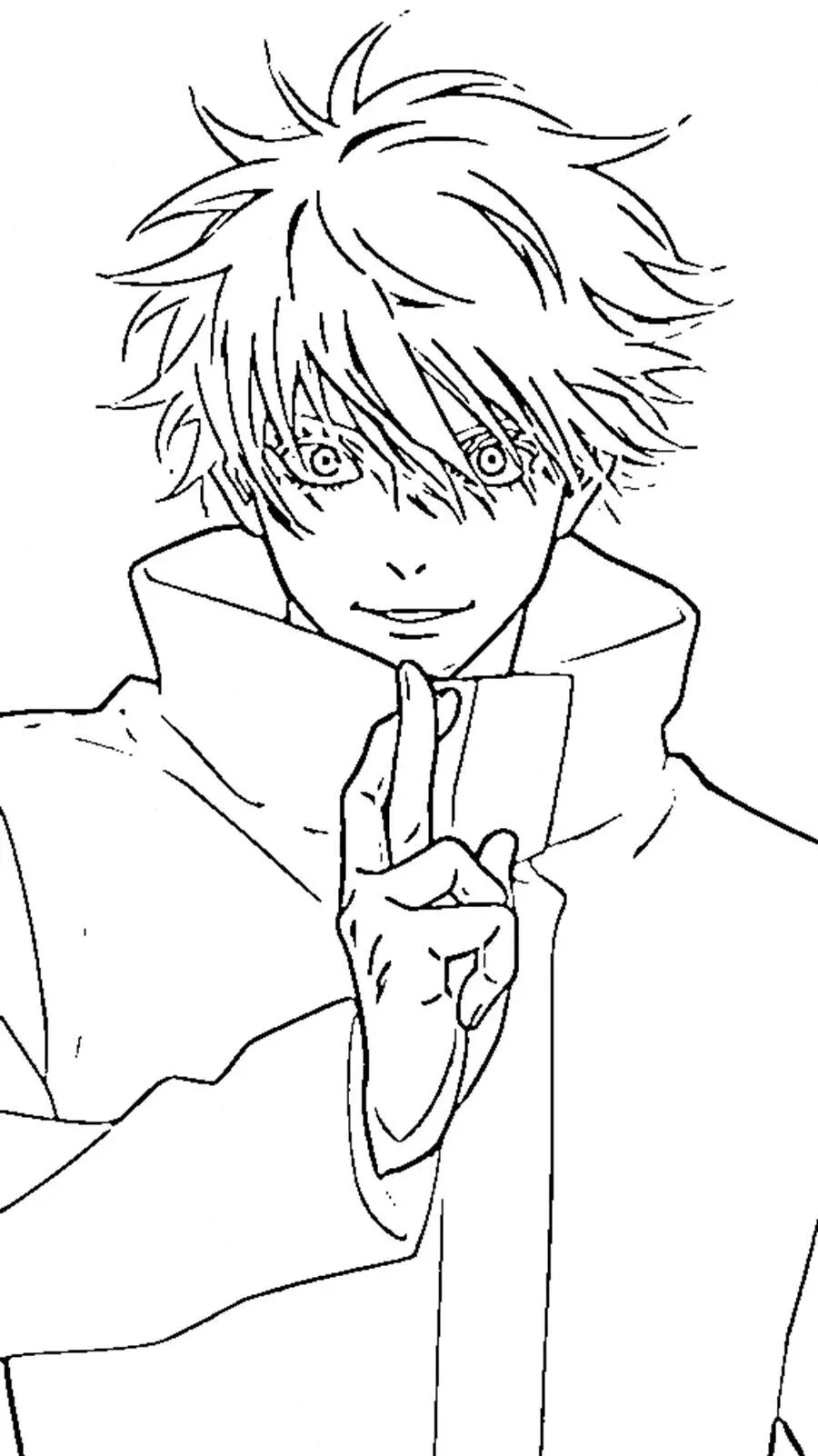 Página para colorear de satoru gojo con el dedo meñique en silencio