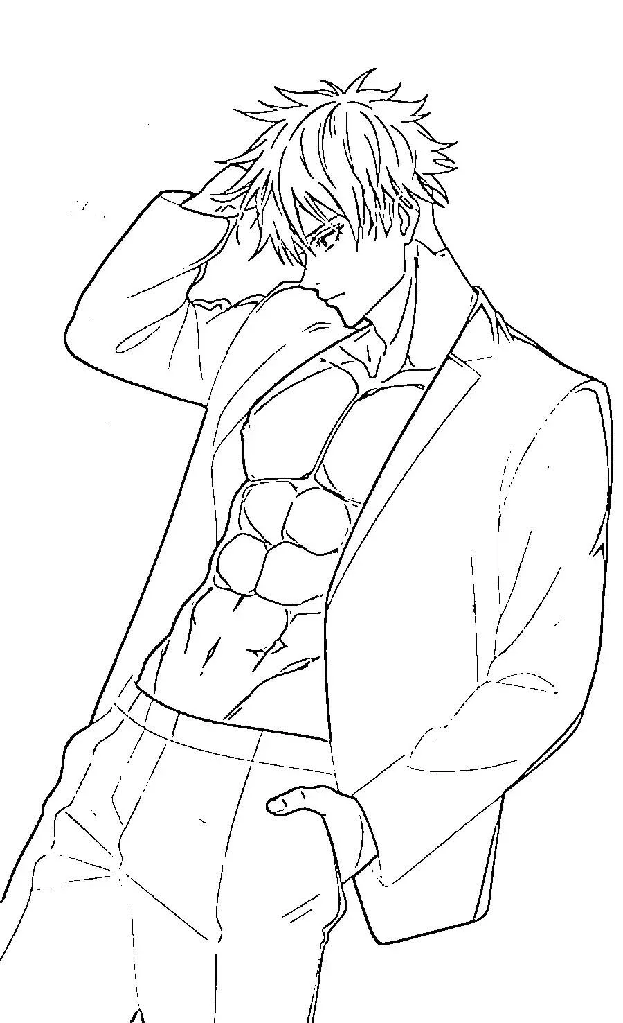 satoru gojo con traje elegante Página para colorear