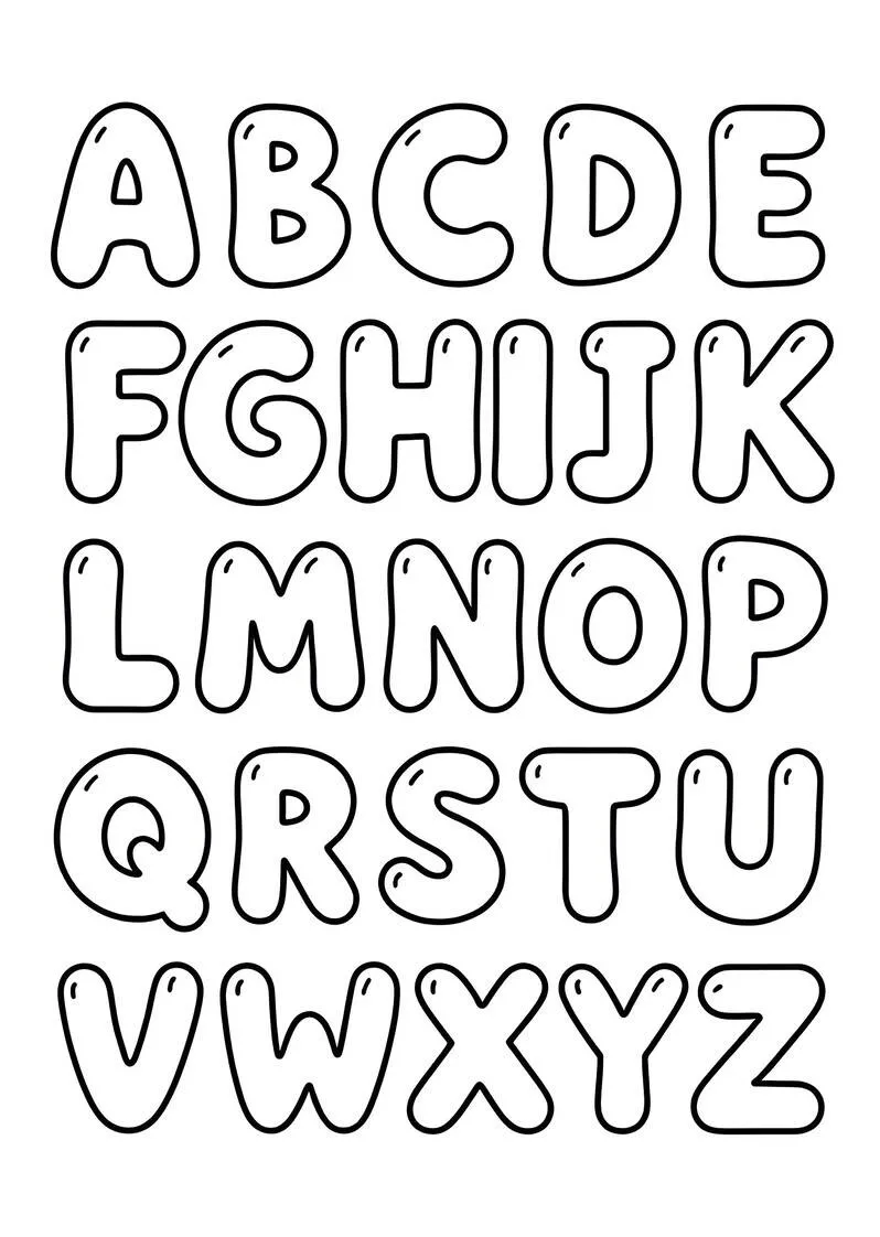 Alfabeto Completo Estilo Divertido de A a Z para imprimir e Colorir