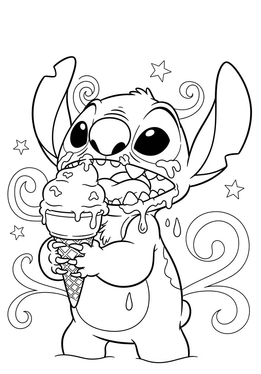 Desenho de Stitch com Sorvete para Colorir