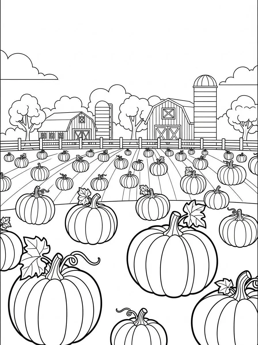 Página para colorear de calabaza en la granja