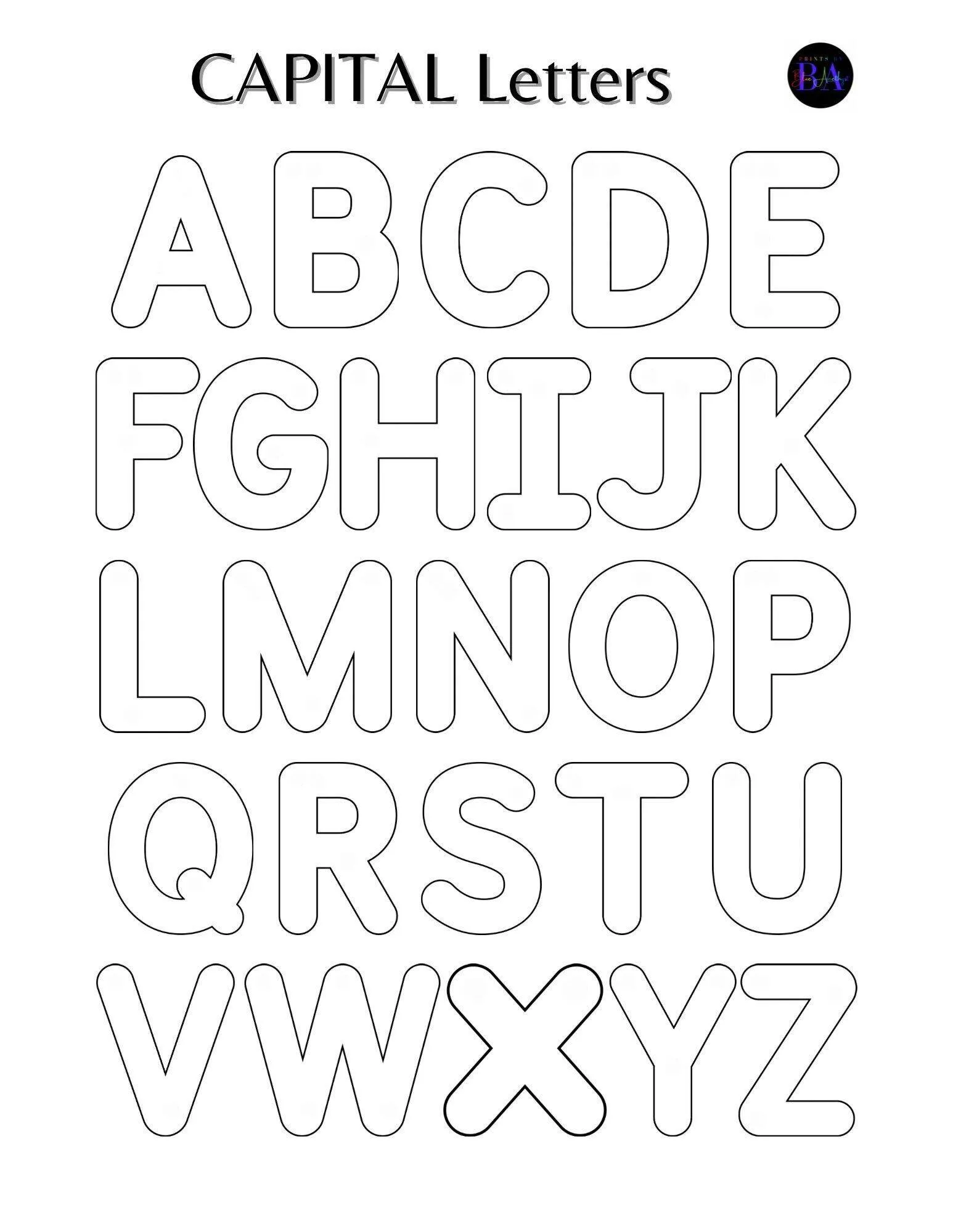 Alfabeto Completo em Letras Maiúsculas para Imprimir e Colorir