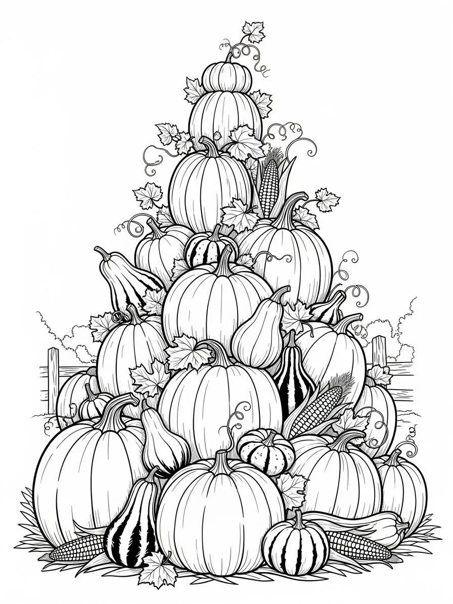 Página para colorear de la montaña de calabaza
