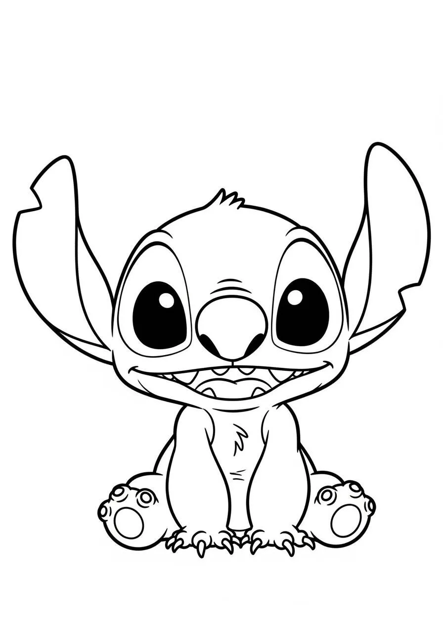 Desenho de Stitch Fofo com Amigos para Colorir