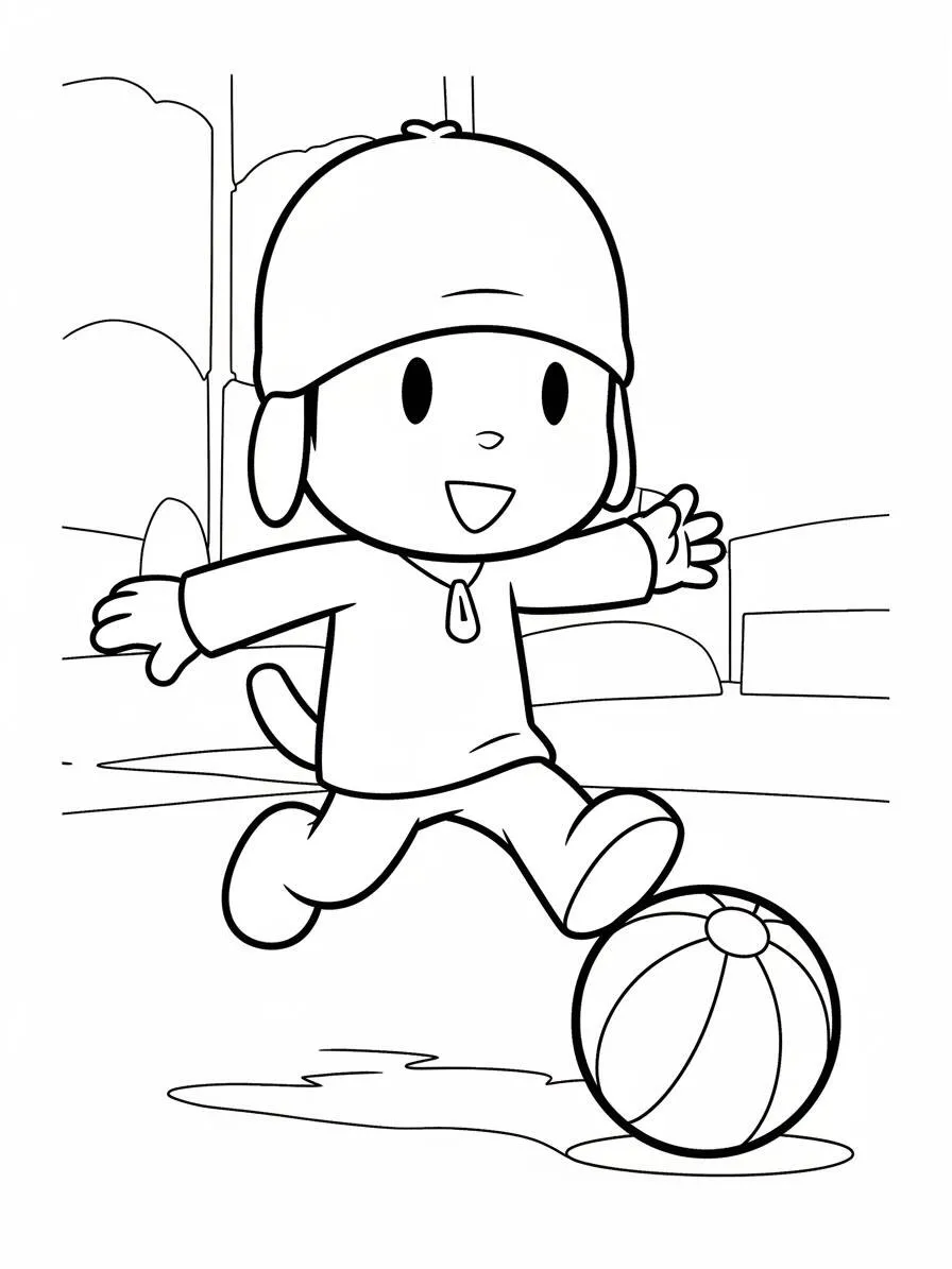 Dibujo para colorear Pocoyó jugando con la pelota