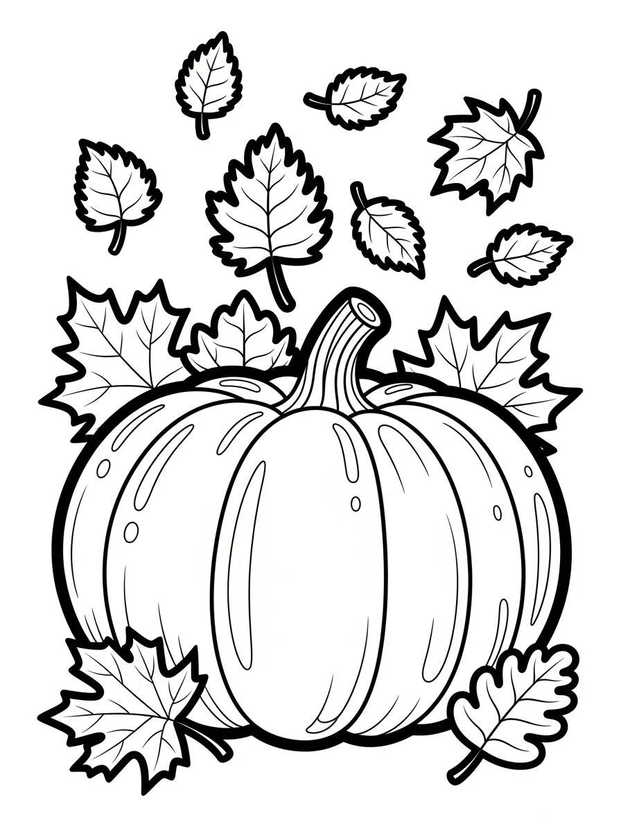 Página para colorear de calabaza con hojas que caen