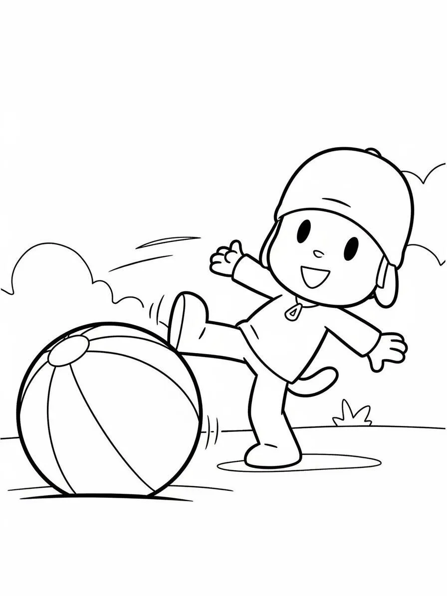Dibujo de Pocoyó jugando con la pelota para colorear