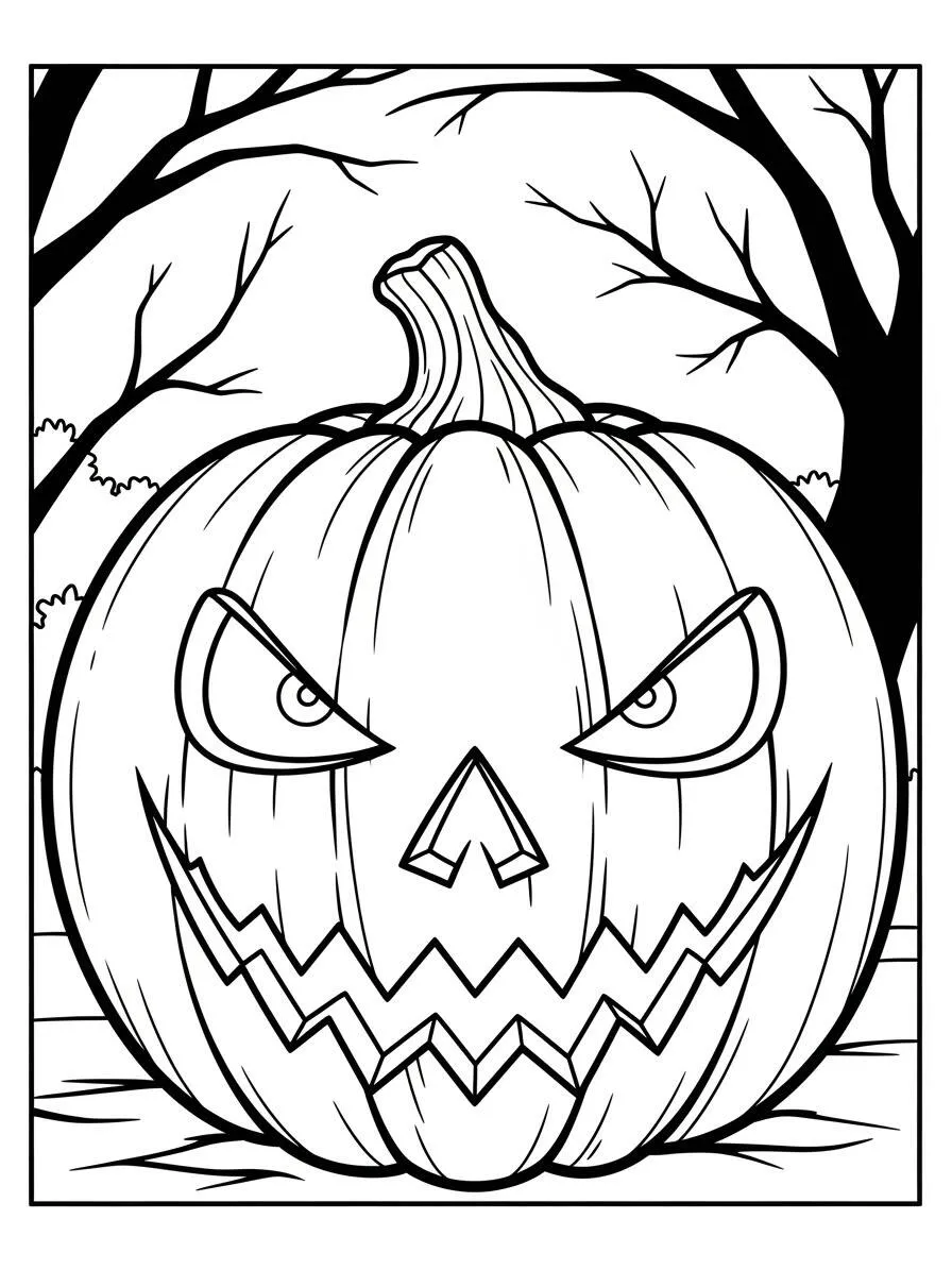 Calabaza de Halloween con ojos amenazadores Página para colorear