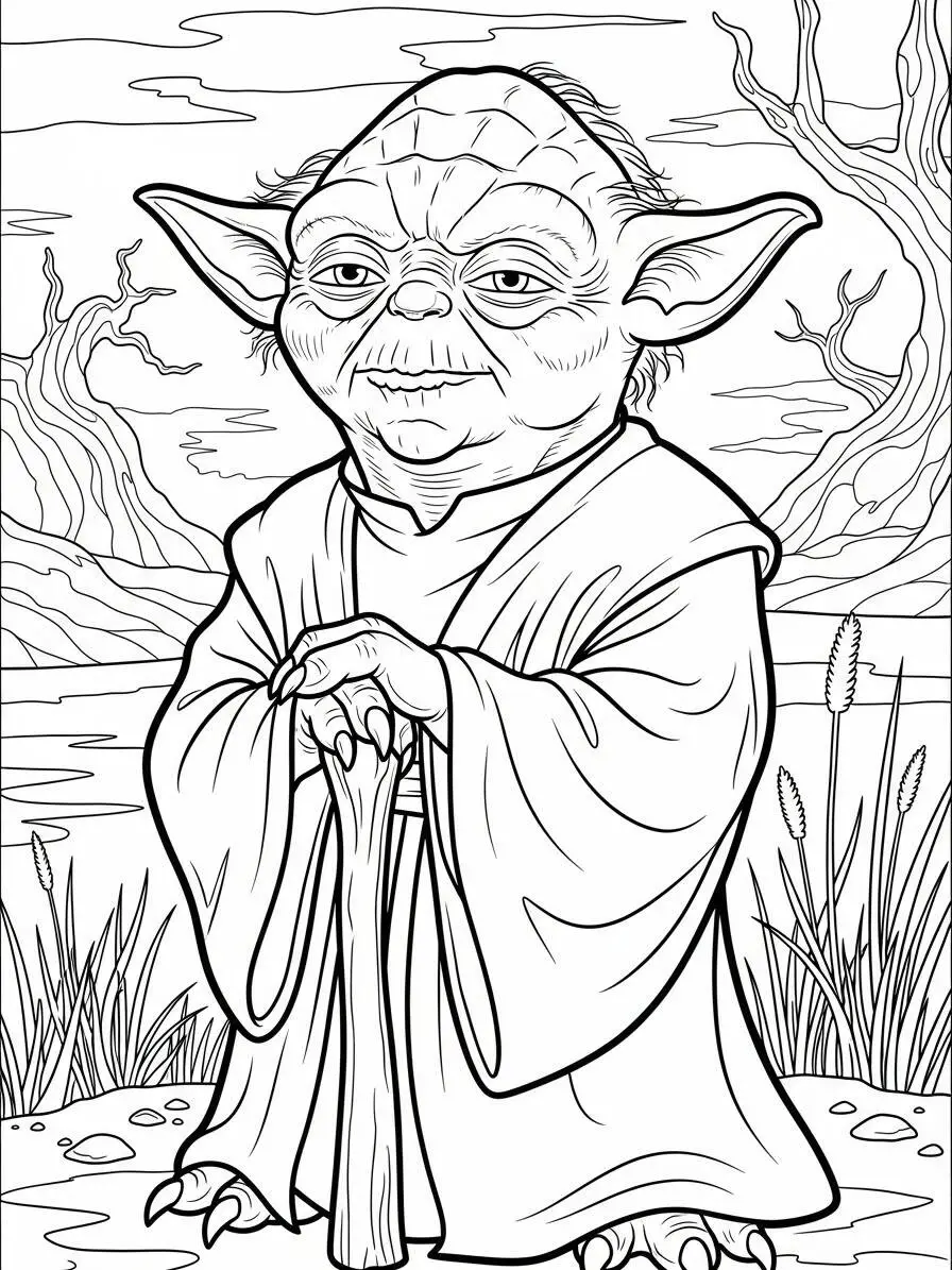 Dibujo para colorear de Yoda de guerra de las galaxias