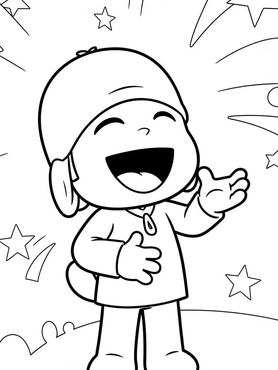 Dibujo de Pocoyó Sonriendo con Estrellas para colorear