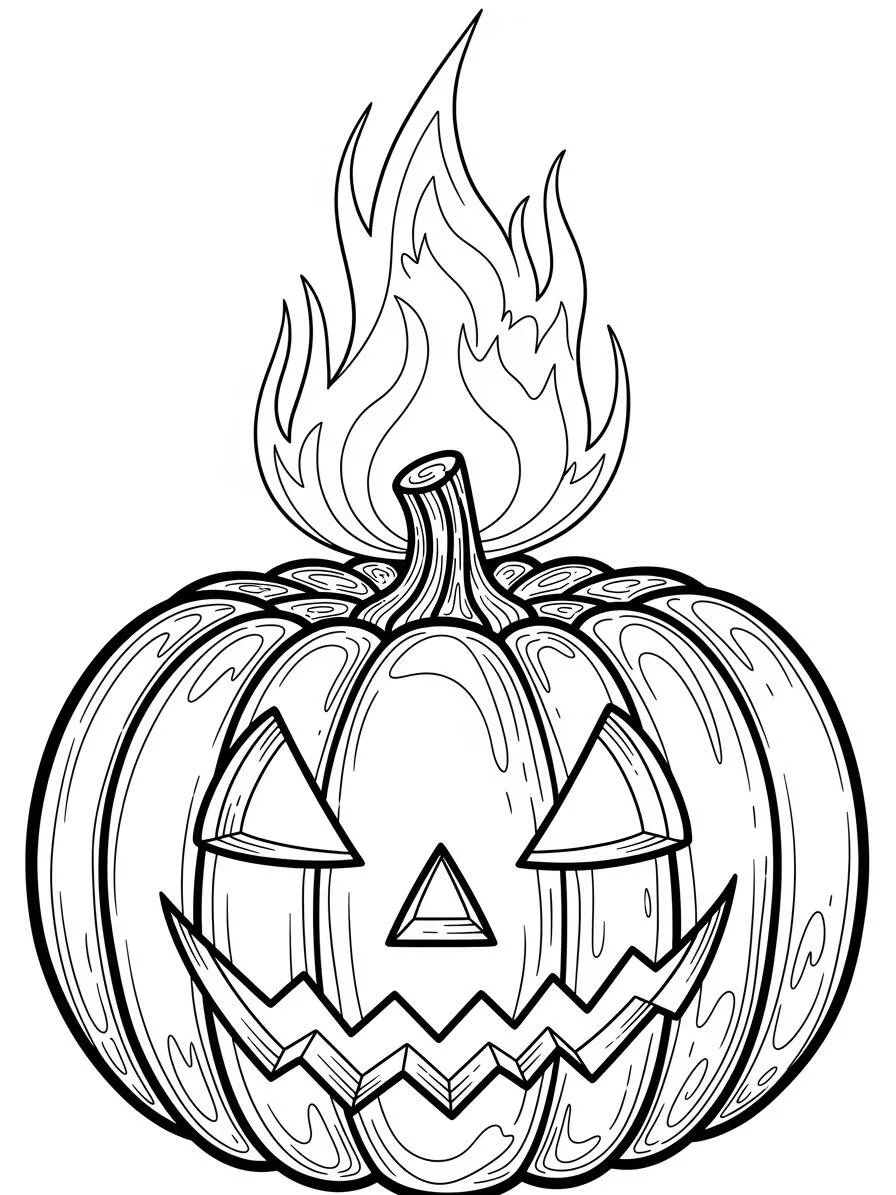 Página para colorear de calabaza de Halloween con llamas